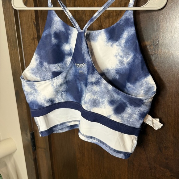 Old Navy active Go Dry Long Line Bra Blue White Tie-Dye crop Top Size L padded - Picture 5 of 8